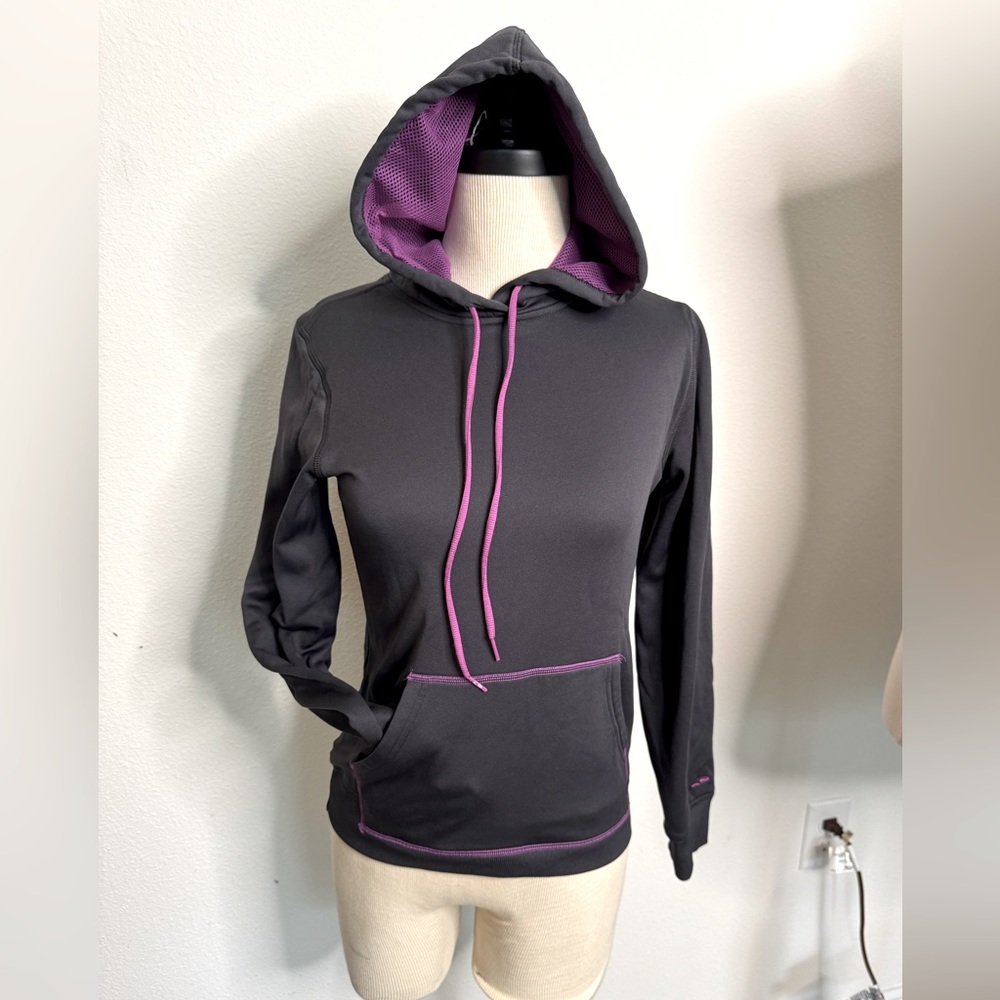 Champion Gray Hoodie Purple Accents net lining in hood kangaroo pocket